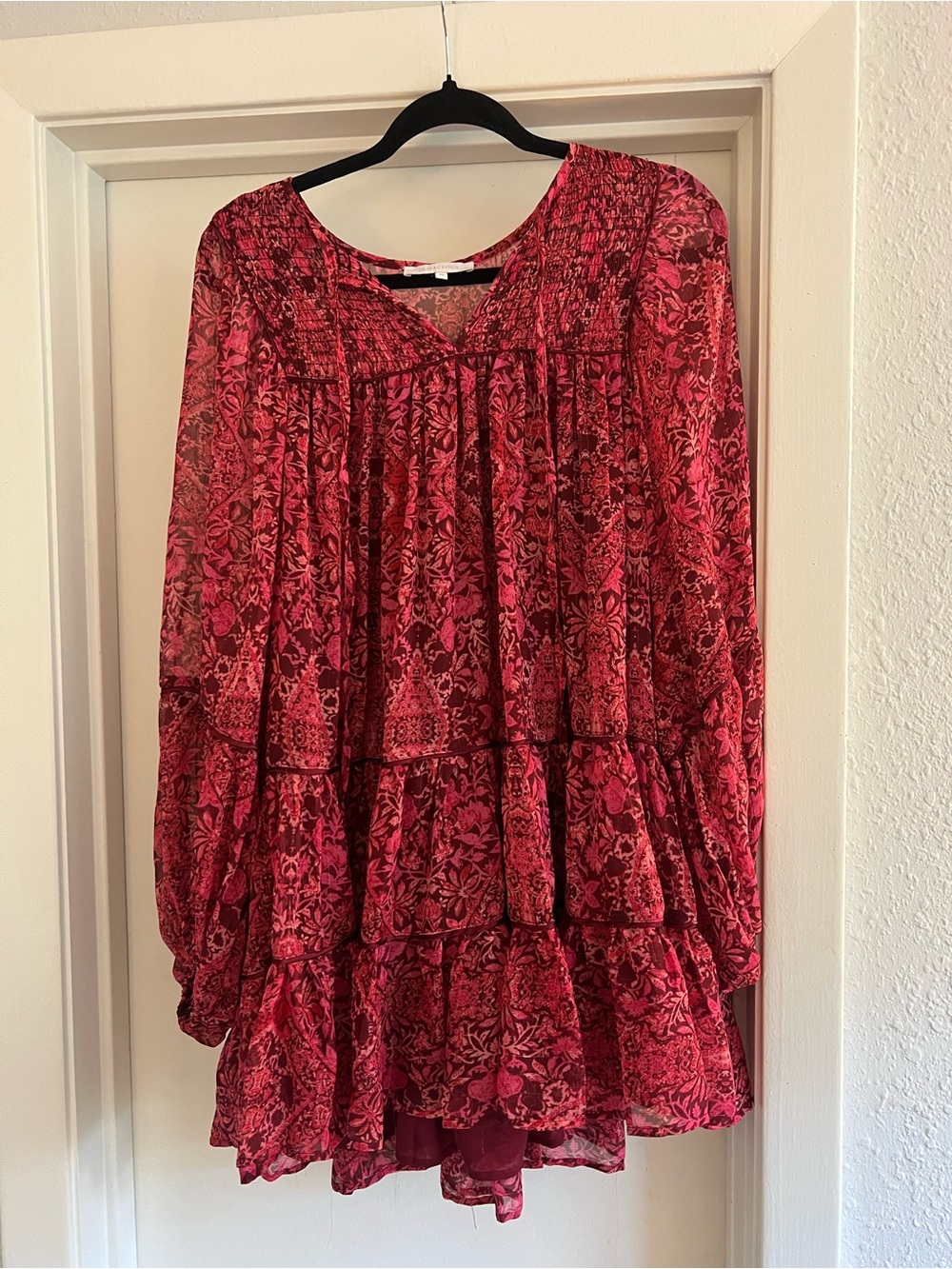 Olivaceous Red Floral Tiered Mini Dress